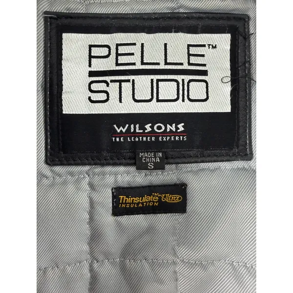 Pelle Studio Wilsons Leather Black Double Breasted Pea Coat Thinsulate Small - Image 3