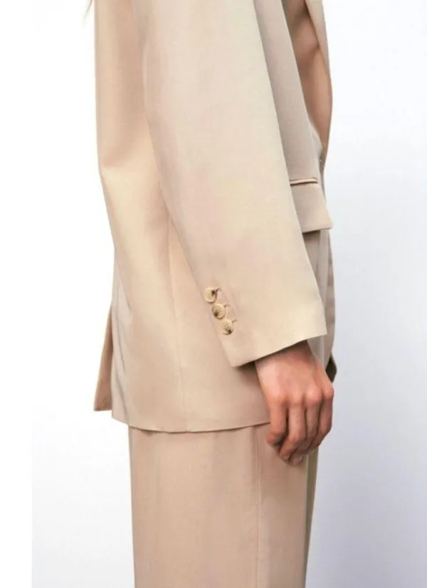 ZARA NEW Women's Size Beige One-Buttoned Long Sleeve Oversized Blazer Jacket Tan - Image 9
