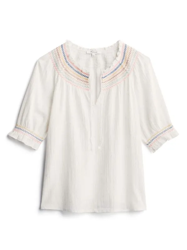 Madewell Smocked Short Sleeved Peasant Top Size Medium - Image 2