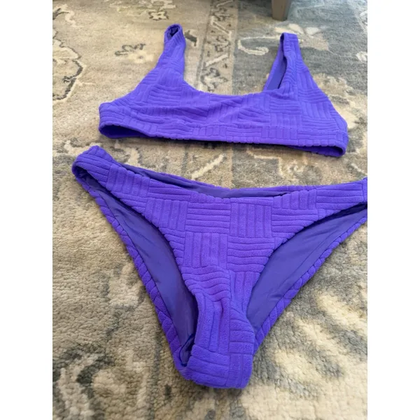 Beach Riot Peyton Textured Bikini Top & Vanessa Bikini Bottom L Ultra Violet NEW - Image 12