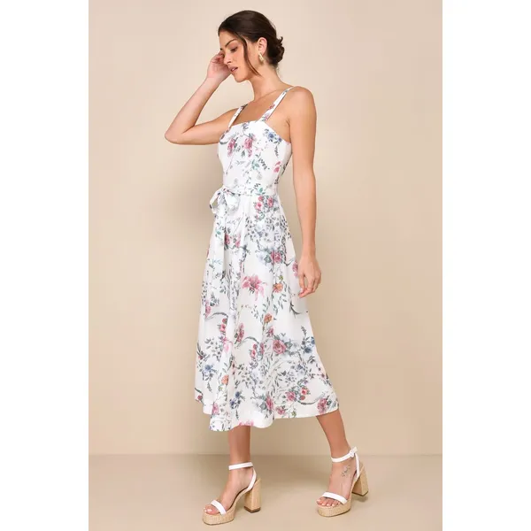 NWT Lulus Sunny Posture Ivory Floral Sleeveless Midi Dress Resort Cruise Size S - Image 8