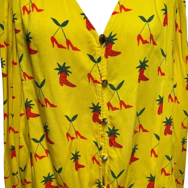 Anthropologie Kendra Dandy‎ Dreamer Top Blouse Button Strawberry Yellow Size 14 - Image 6