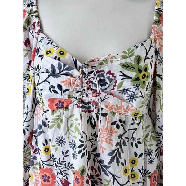 Velvet by Graham & Spencer‎ Floral Cotton Puff Sleeve Blouse White Multi Size M - Image 2