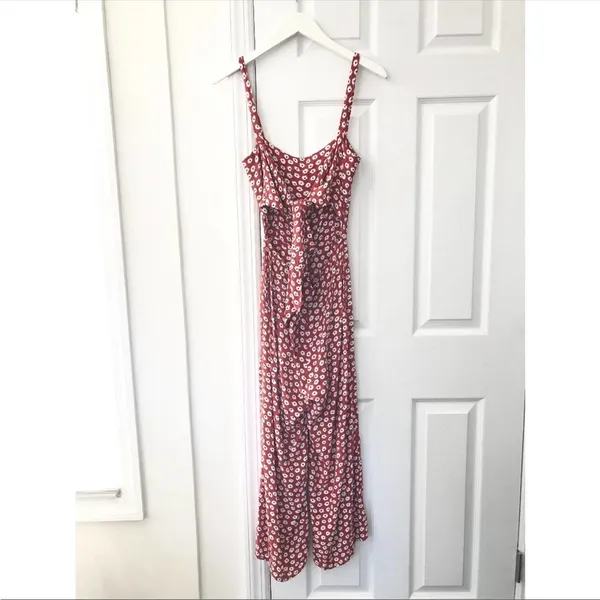 Faithfull the Brand Playa Red Floral Cropped Wide Leg Jumpsuit Tie Back XS 2 - Image 7