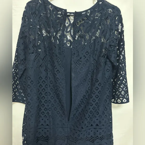 Loft Navy‎ Shift Dress with Lace Shell Size 4 - Image 5