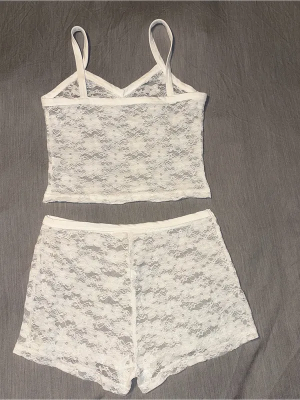 Shein Two Piece Set White Lace, Low Rise Shorts and Tank Top, Festival/Rave, S - Image 9
