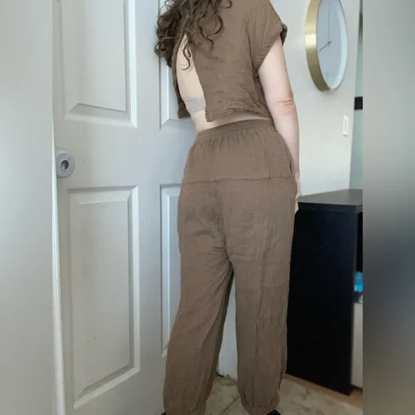 Free People Boho Jumpsuit Open Back Size XS Brown Cotton‎ Gauzy Romper - Image 2