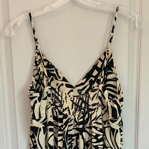 Patrons of‎ Peace Womens Black Cream Tropical Leaf Smocked Midi Dress Summer S - Image 4