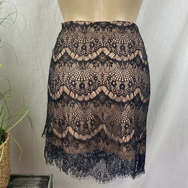 Free People Black & Nude Lace Mini Skirt 8 - Image 3
