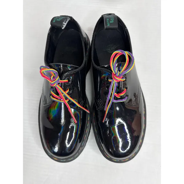 Dr. Martens 1461 Quad Rainbow Patent Platform Shoes black size 7 ladies 6 Men - Image 15