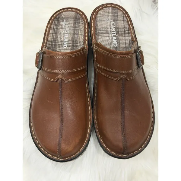 Eastland Mae 10M Brown Leather Clogs Mule Chunky Buckle Cottagecore Comfort Shoe - Image 2