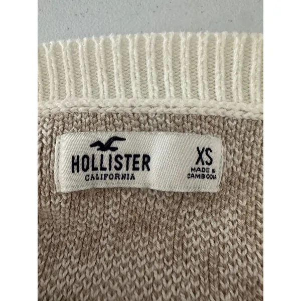 Hollister Button Cardigan Sweater Women XS Plaid Cropped Preppy Academia Neutral - Image 4