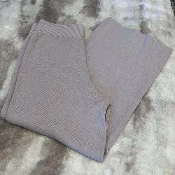 Sioni Sweater Pants Size M Wide Leg Pull On Lounge Leisure Quiet Luxury Neutral - Image 2