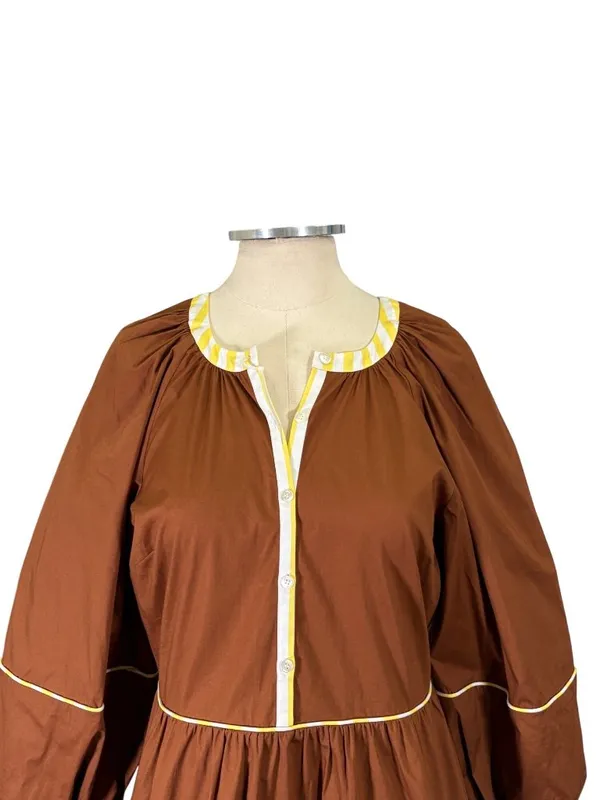 NEW Staud Demi Puff Sleeve Contrast Trim Poplin Mini Dress Size XS - Image 6