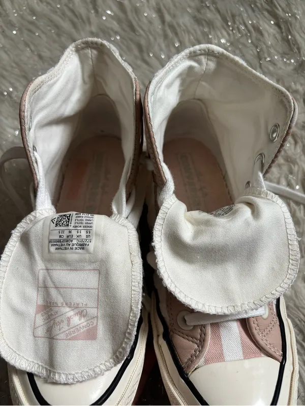 Converse White and Light Pink Women’s Chuck Striped High Top Sneakers Size 5.5US - Image 6
