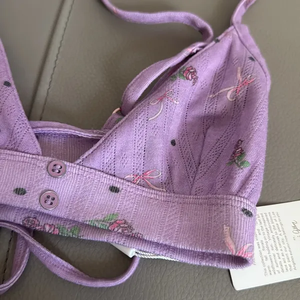 For Love and Lemons‎ NWT Pointelle Bralette Lavender Floral Print XS - Image 3