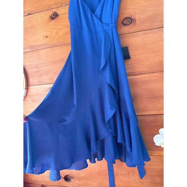 NWT Lulus Manhattan Moment Blue Ruffled Midi Wrap Dress Gala Banquet Size XS - Image 4