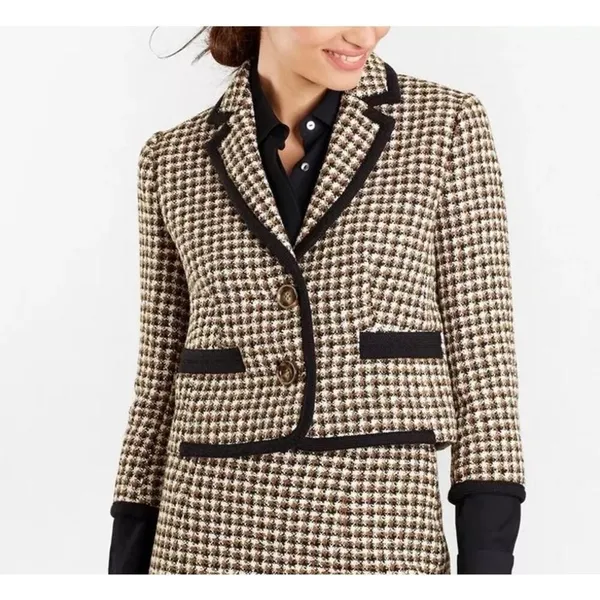 Brooks Brothers Checked Tweed Cropped Jacket - Image 3