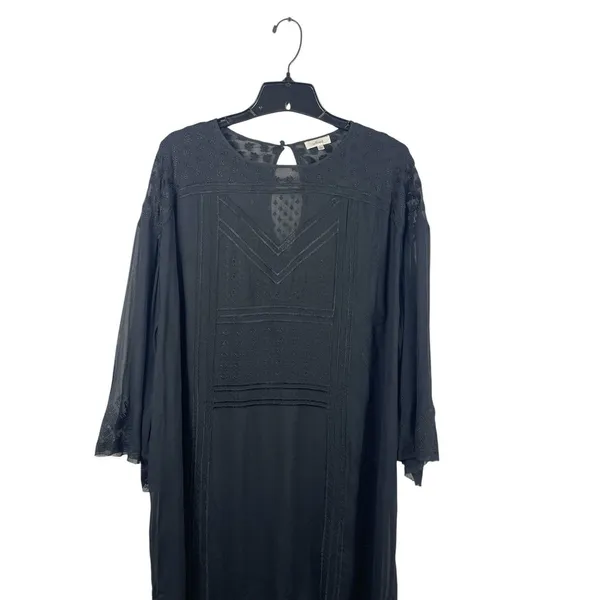 Wilfred Aritzia Black Embroidered Shift Dress L Sheer Lace Yoke Cover Up - Image 6