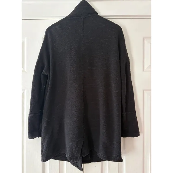 Free People Black Boucle Double‎ Breasted Cardigan Jacket Shawl Collar Womens S - Image 4