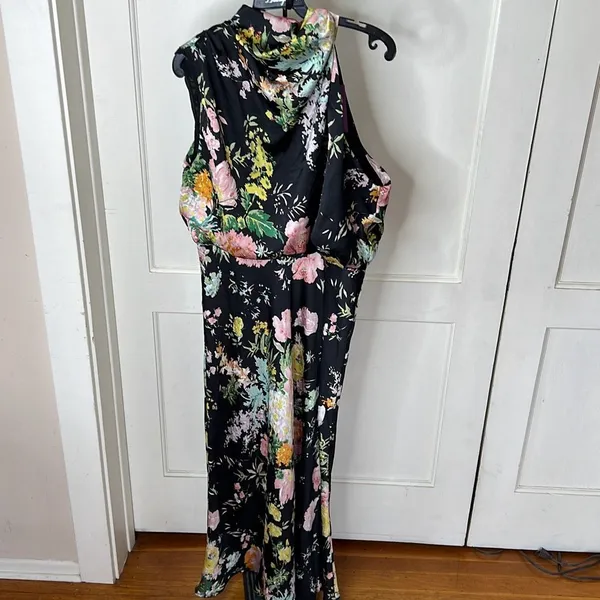 Petal & Pup Black Floral Halter Midi Dress with Pink and Yellow Blooms - Image 3