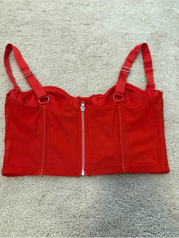 Red Teagen Mesh Corset Top - Edikted (XS) - Image 2