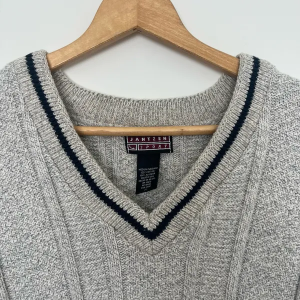 Vintage Jantzen V-Neck Knit 80s Pullover Grandpa Sweater - Image 3