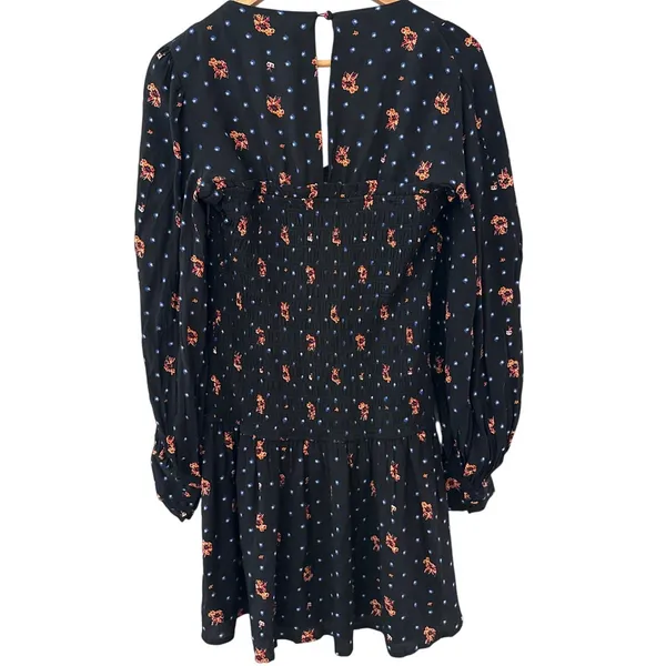 Free People Two Faces Smocked‎ Printed Mini Dress Black Combo Size Large - Image 5