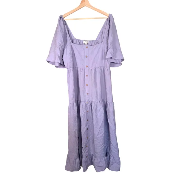 Umgee‎ USA Womens 1XL Periwinkle Blue Textured Tiered Button Front Midi Dress - Image 2