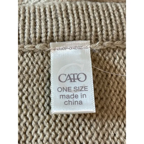 Cato Poncho Tan Knit Fringed Hem Pullover Sweater One Size NWT - Image 10