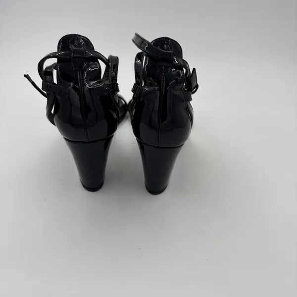 Stuart Weitzman Nearly Nude Ankle Strap Sandals Patent Black Size 8M - Image 3