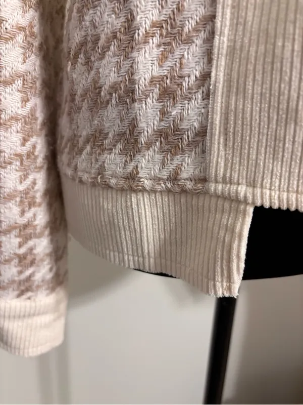 Mystree Corduroy Jacket S Cream Herringbone Mixed Media Utility Shacket fall - Image 5