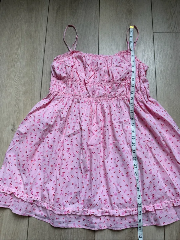 Free People Gabby Mini Dress Pink Cherry Floral Smocked Mini Sundress Medium - Image 10