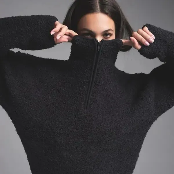 Skims Cozy Knit Hoodie Oversized Pullover Onyx Black Womens L/XL Lounge Hike Run - Image 2