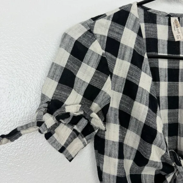 Bec + Bridge Dress Womens 2 Black White Gingham Tie Front Button Down Mini - Image 4
