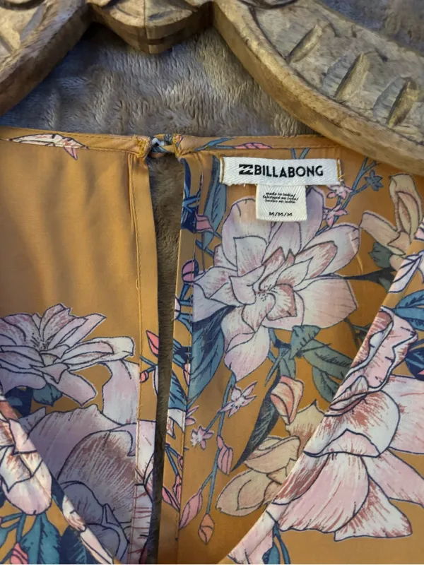 Vintage Billabong Mustard Floral V-Neck Midi Dress Women’s Size M - Image 5