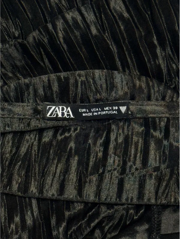 Zara NWT Black Pleated Tiered Cami Top Spaghetti Strap Peplum Camisole Size L - Image 3