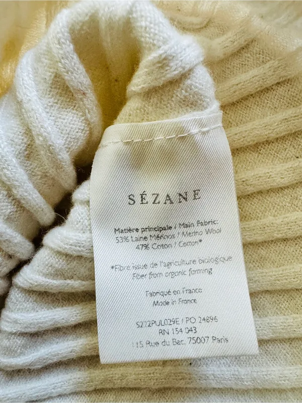 Sezane La MaiLLe cotton and merino wool Ribbed Knit Cream Sweater Pants - Image 3