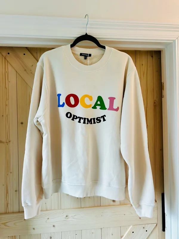 Madhappy Cream 'LOCAL OPTIMIST' Crewneck Sweatshirt with Multicolor Lettering - Image 2