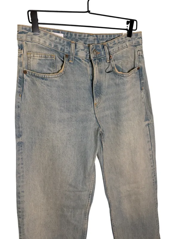 NWT Zara Wide Leg Jeans Mid Rise 100% Cotton Light Blue & Brown Wash Size 8 - Image 4