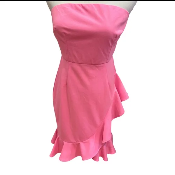 Hello Molly Bright Pink Strapless Mini Dress Ruffle M 6 Party Date Night - Image 4