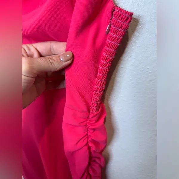 Amanda Uprichard Pink Cowl Neck Ruched‎ Asymmetrical Hem Dress Size S - Image 5