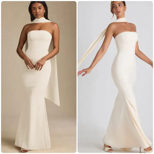 Oh Polly Imogene Scarf-Detail Strapless Gown Maxi Dress in Ivory Size 4 - Image 2