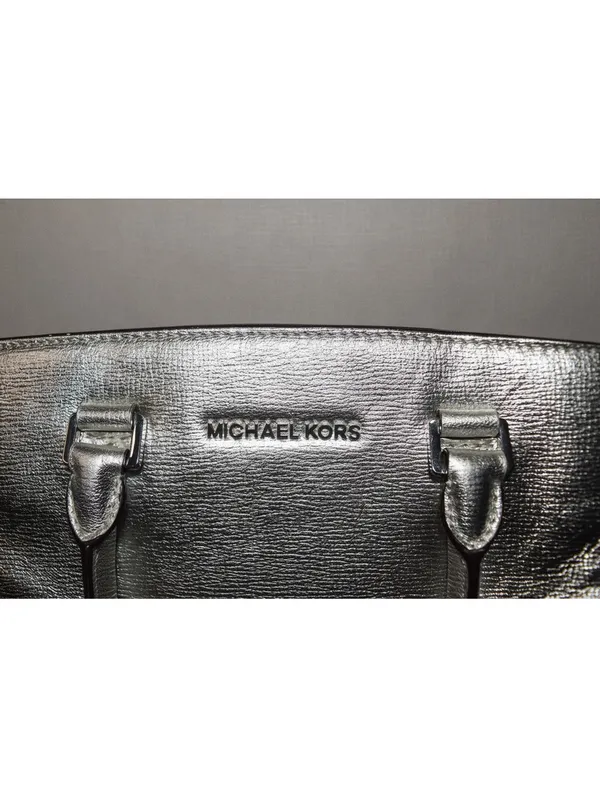 Michael Kors Selma Metallic Silver Leather Medium Satchel Crossbody Purse - Image 3
