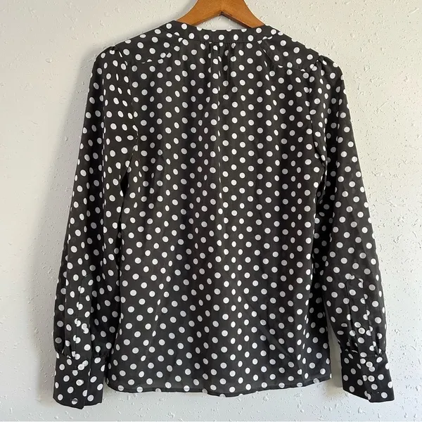 J. Crew Grey White Polka Dot Long Sleeve Blouse Preppy Office Small Medium - Image 4