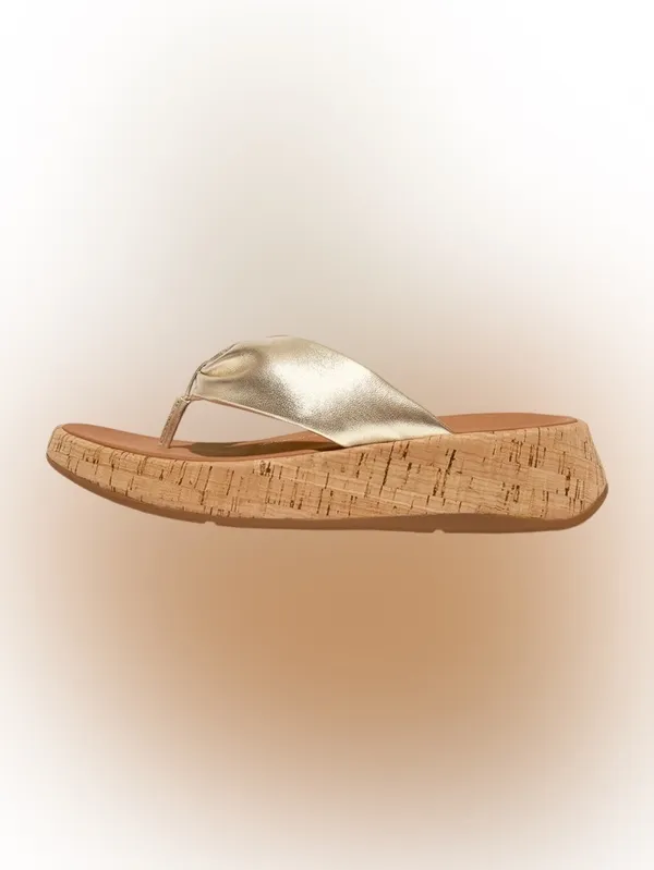 NWT FitFlop F-Mode Metallic Gold Leather Cork Platform Sandals - Image 6