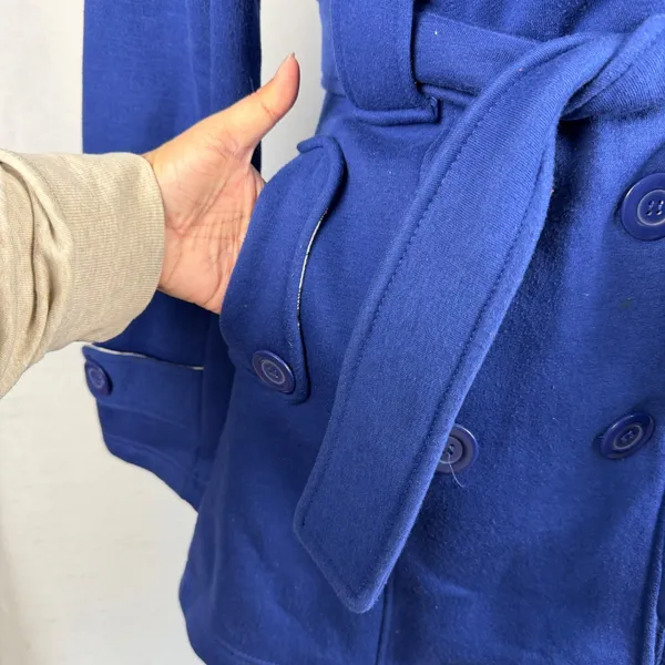 Blue‎ Hooded Double Breasted Trench Coat Womens Size Small Casual Retro Fashion - Image 3