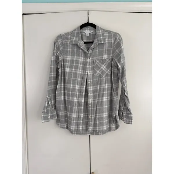 Old Navy Classic Flannel Shirt Grey Plaid Button Down 90s Grunge Small 90s Style - Image 3