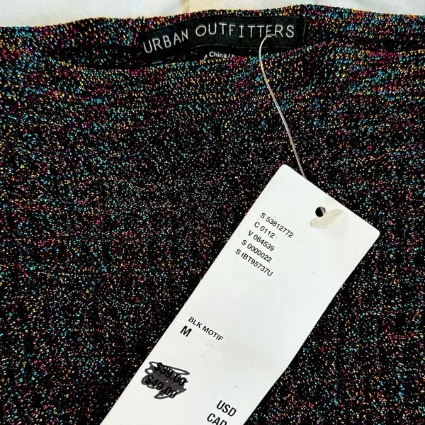Urban Outfitters Smocked OffShoulder CropTop BLk Metallic Sparkle festival NWT M - Image 7