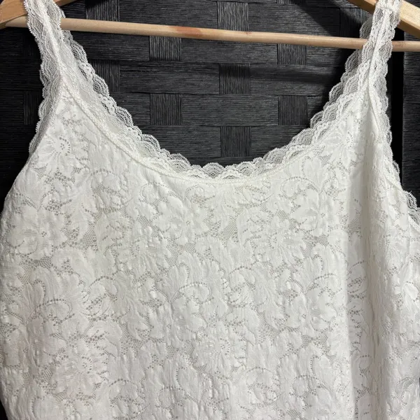 Soma Camisole White Floral Lace Scalloped‎ Trim Lined Stretch Romantic Bridal L - Image 2